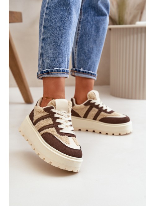Warm Women's Platform Sneakers with Fur Brown Daivlene 2
