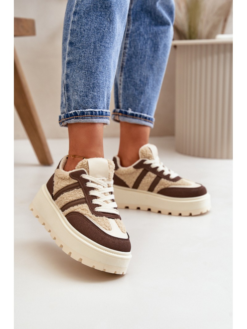 Warm Women's Platform Sneakers with Fur Brown Daivlene