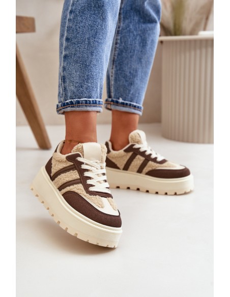 Warm Women's Platform Sneakers with Fur Brown Daivlene