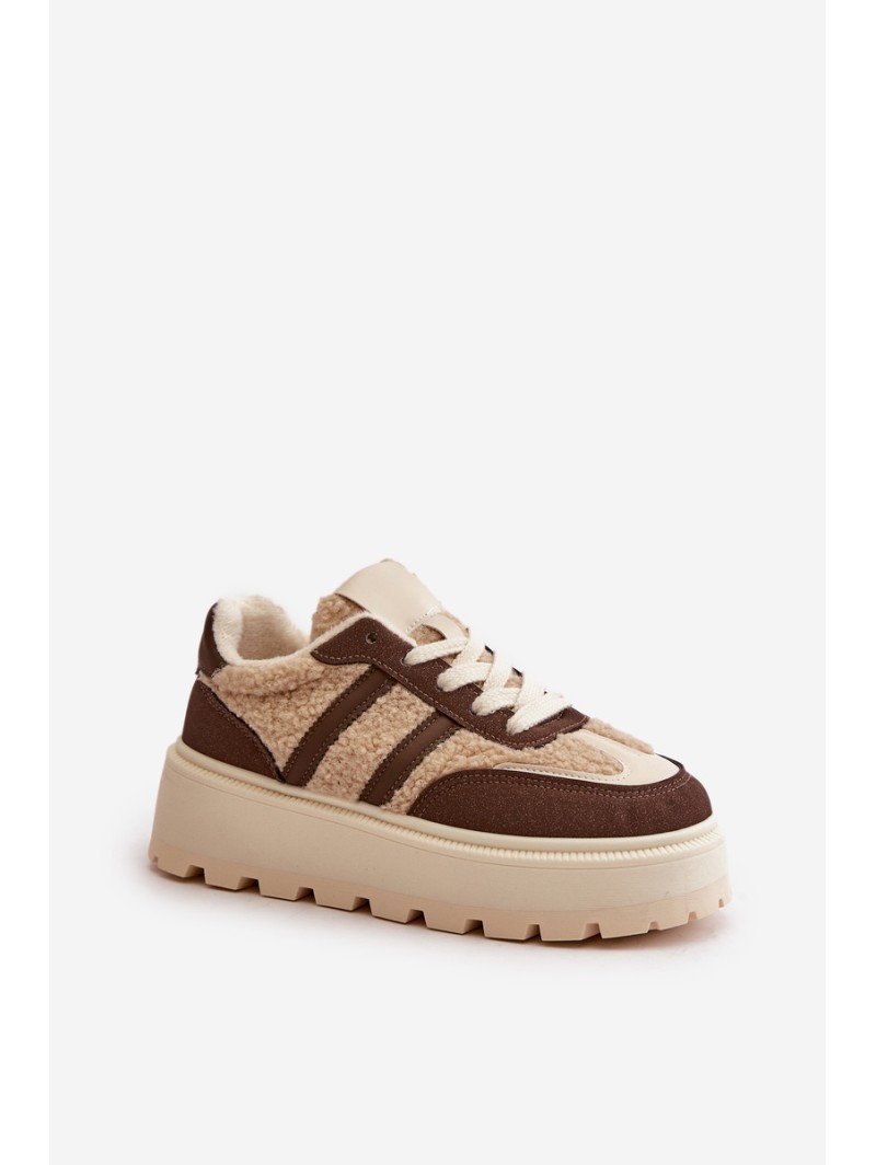 Warm Women's Platform Sneakers with Fur Brown Daivlene