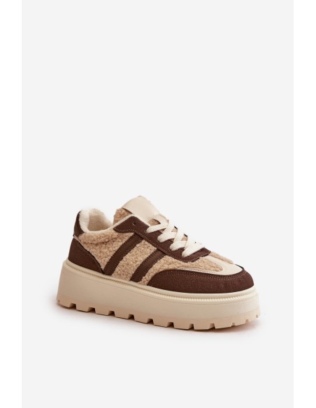 Warm Women's Platform Sneakers with Fur Brown Daivlene