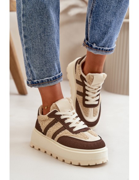 Warm Women's Platform Sneakers with Fur Brown Daivlene