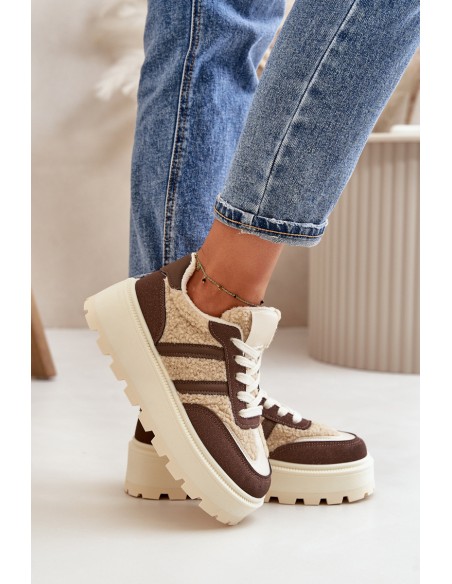 Warm Women's Platform Sneakers with Fur Brown Daivlene