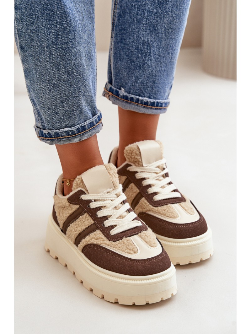 Warm Women's Platform Sneakers with Fur Brown Daivlene