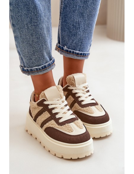 Warm Women's Platform Sneakers with Fur Brown Daivlene