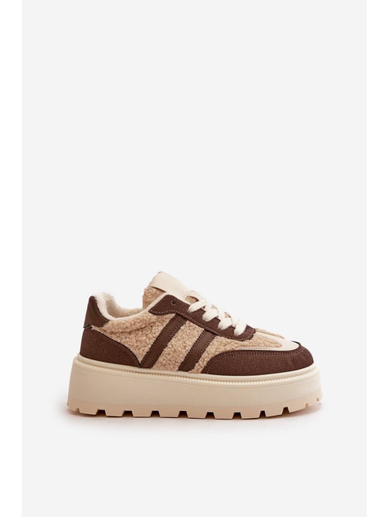 Warm Women's Platform Sneakers with Fur Brown Daivlene
