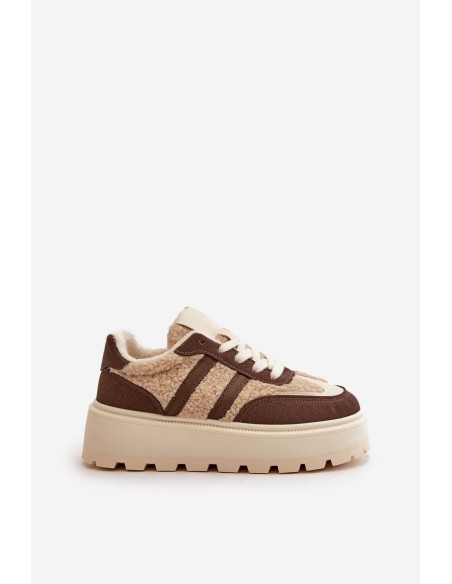 Warm Women's Platform Sneakers with Fur Brown Daivlene