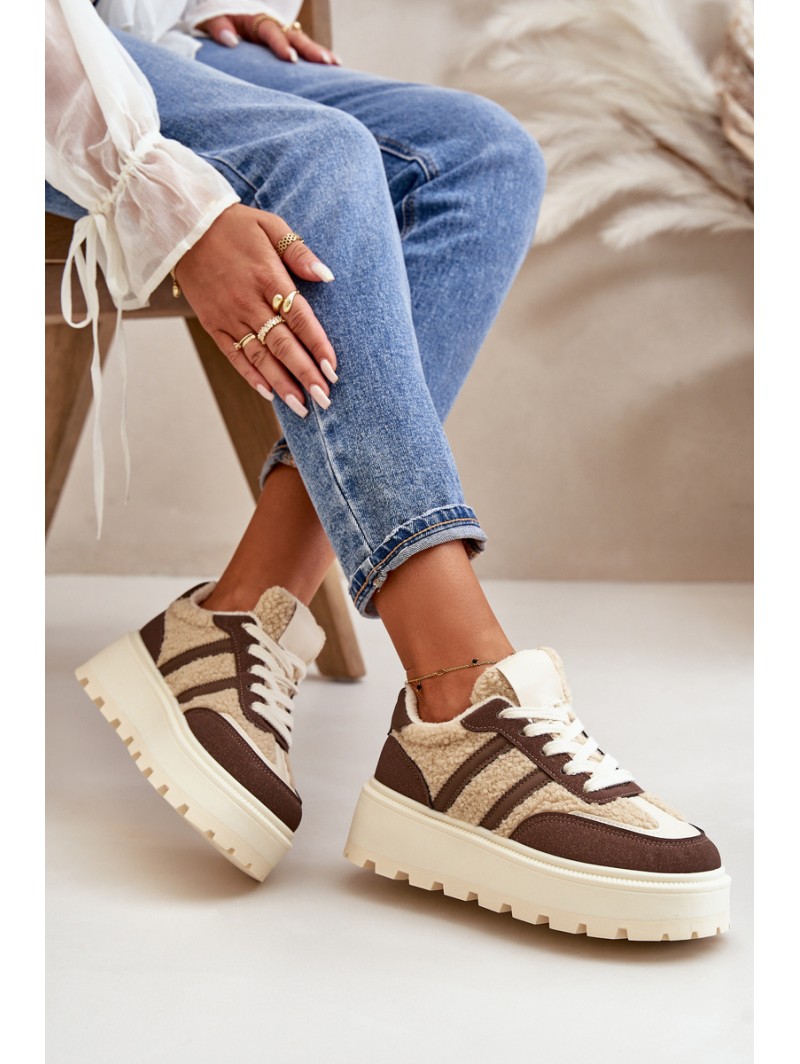 Warm Women's Platform Sneakers with Fur Brown Daivlene