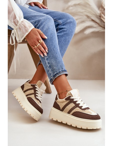 Warm Women's Platform Sneakers with Fur Brown Daivlene