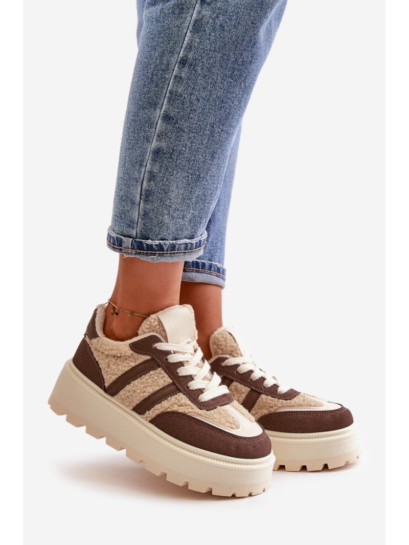 Warm Women's Platform Sneakers with Fur Brown Daivlene