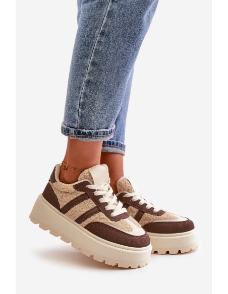 Warm Women's Platform Sneakers with Fur Brown Daivlene