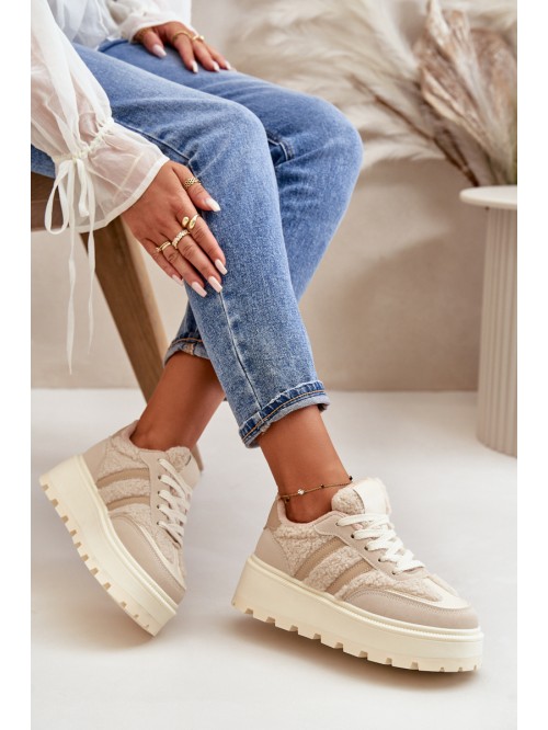 Warm Women's Platform Sneakers with Fur Beige Daivlene