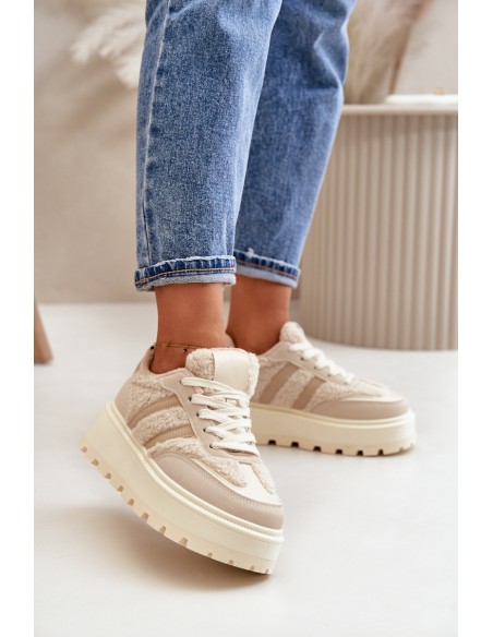 Warm Women's Platform Sneakers with Fur Beige Daivlene