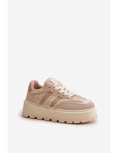 Warm Women's Platform Sneakers with Fur Beige Daivlene