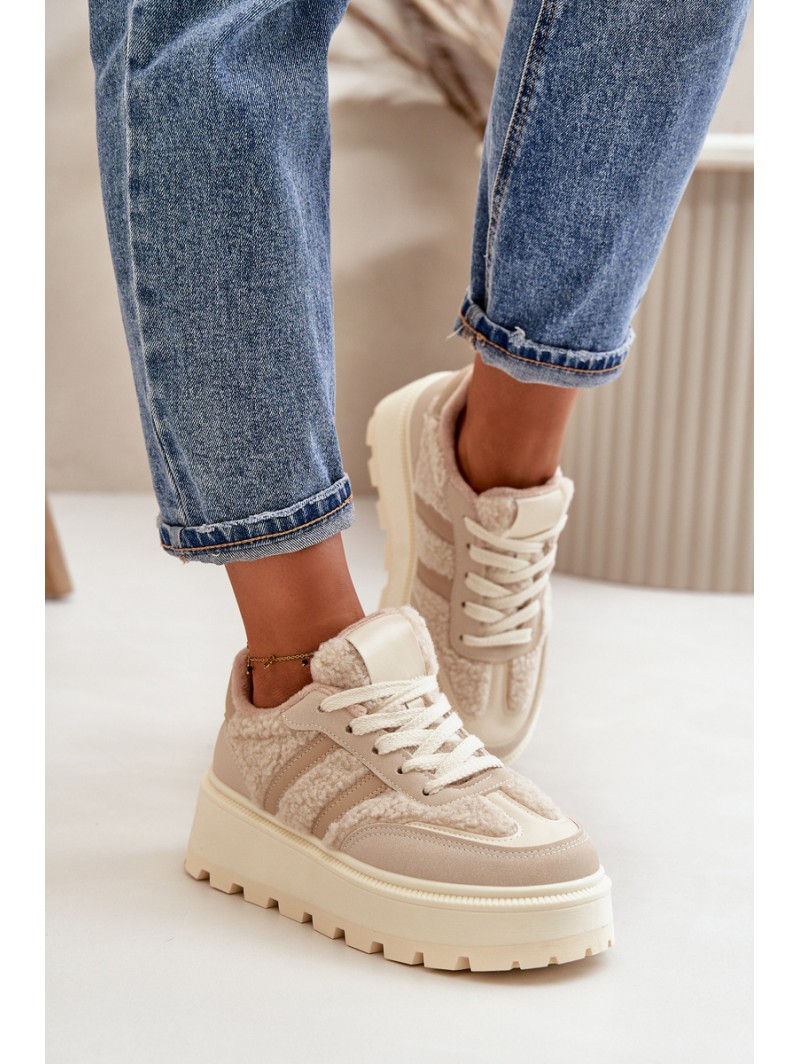 Warm Women's Platform Sneakers with Fur Beige Daivlene