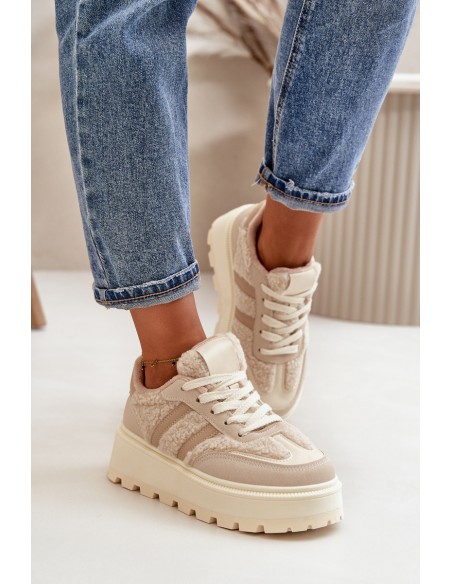 Warm Women's Platform Sneakers with Fur Beige Daivlene