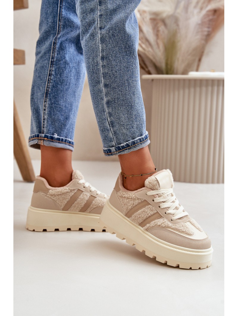 Warm Women's Platform Sneakers with Fur Beige Daivlene