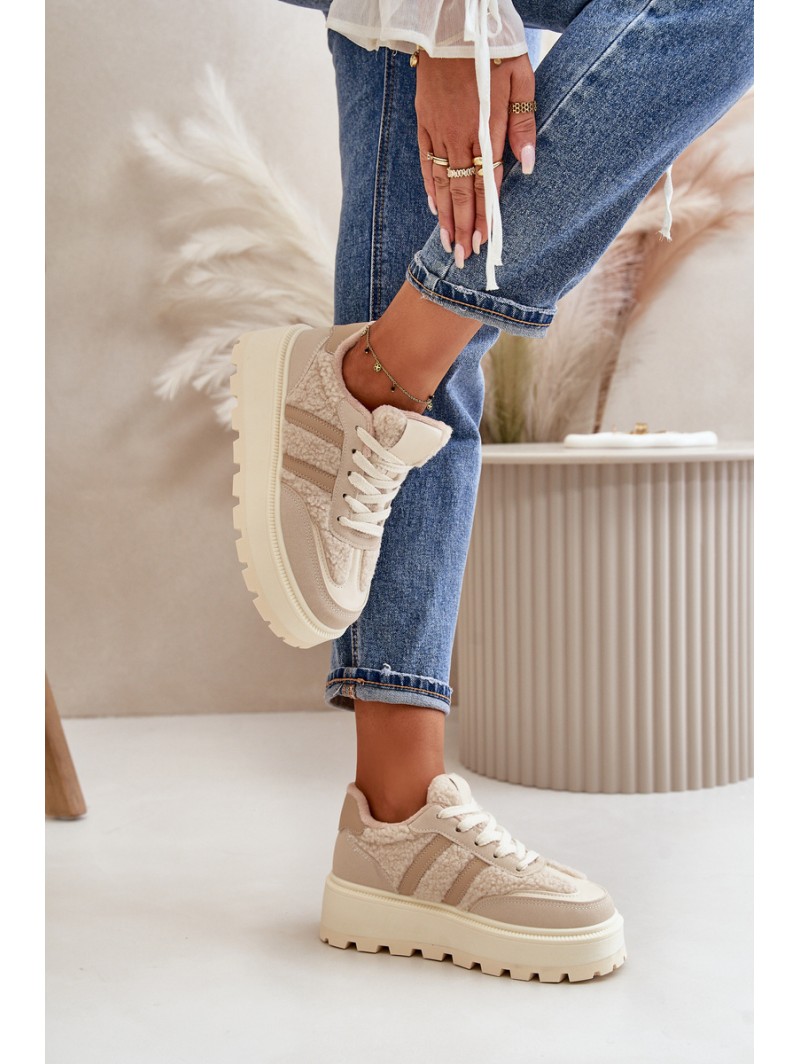 Warm Women's Platform Sneakers with Fur Beige Daivlene