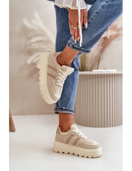 Warm Women's Platform Sneakers with Fur Beige Daivlene