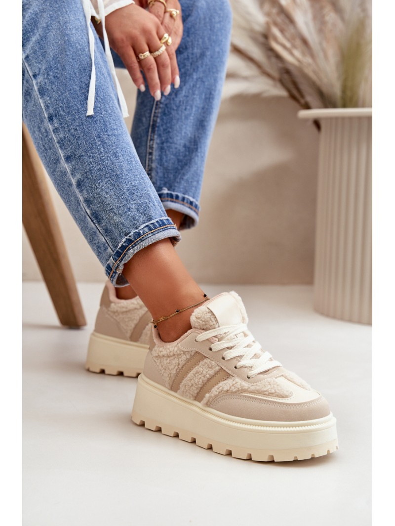 Warm Women's Platform Sneakers with Fur Beige Daivlene