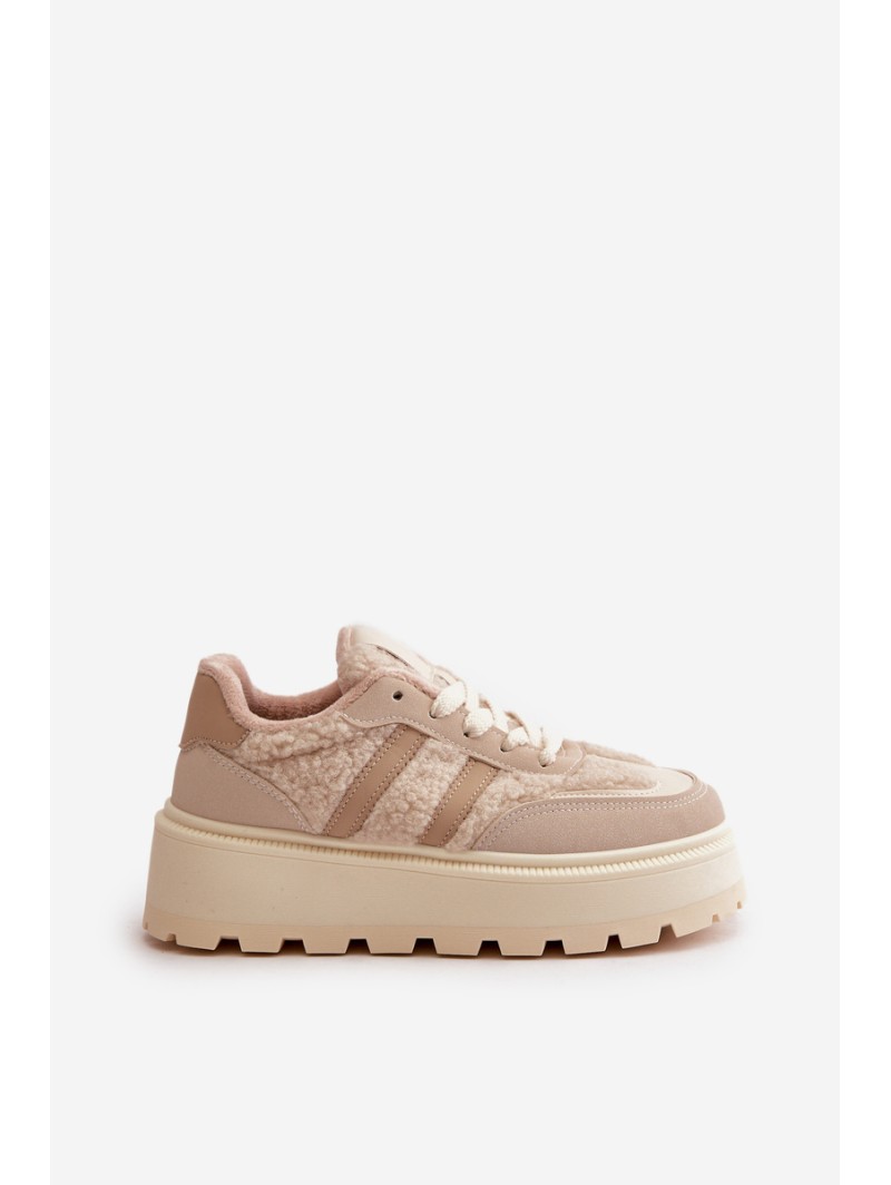 Warm Women's Platform Sneakers with Fur Beige Daivlene