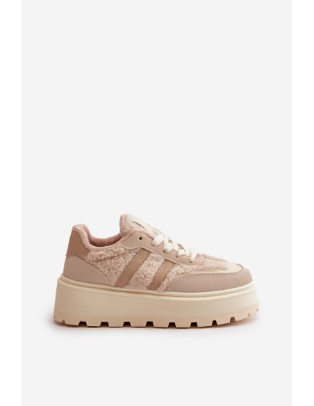 Warm Women's Platform Sneakers with Fur Beige Daivlene