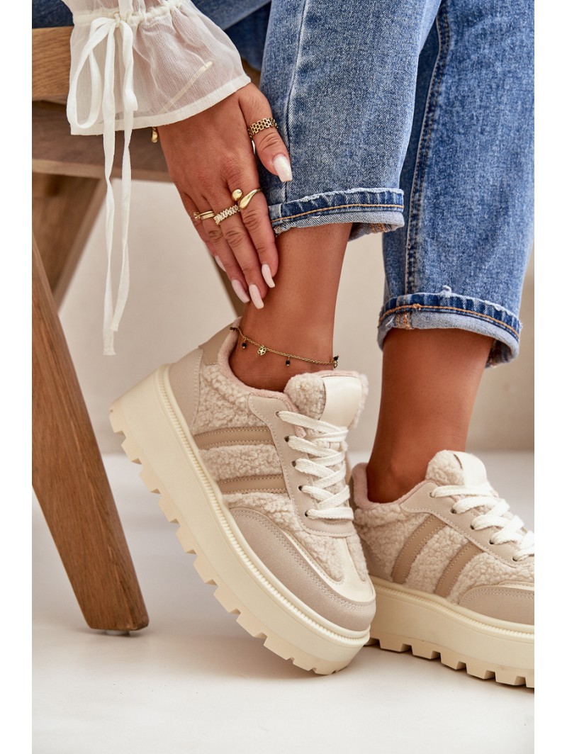 Warm Women's Platform Sneakers with Fur Beige Daivlene