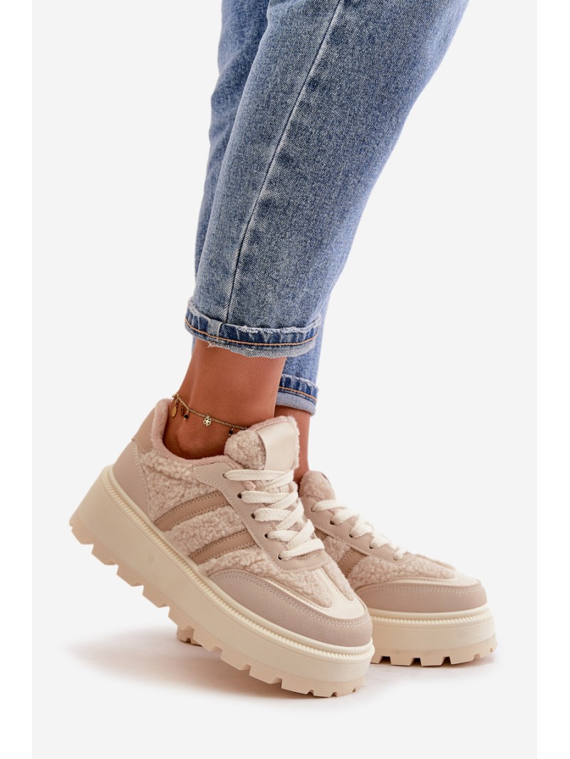 Warm Women's Platform Sneakers with Fur Beige Daivlene