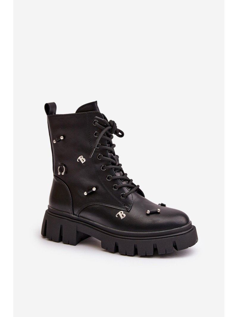 Women's Worker Boots With Decorations Eco Leather Black Cadenilla