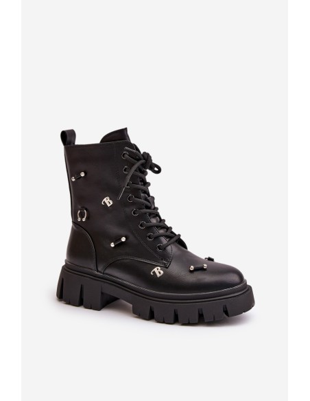 Women's Worker Boots With Decorations Eco Leather Black Cadenilla