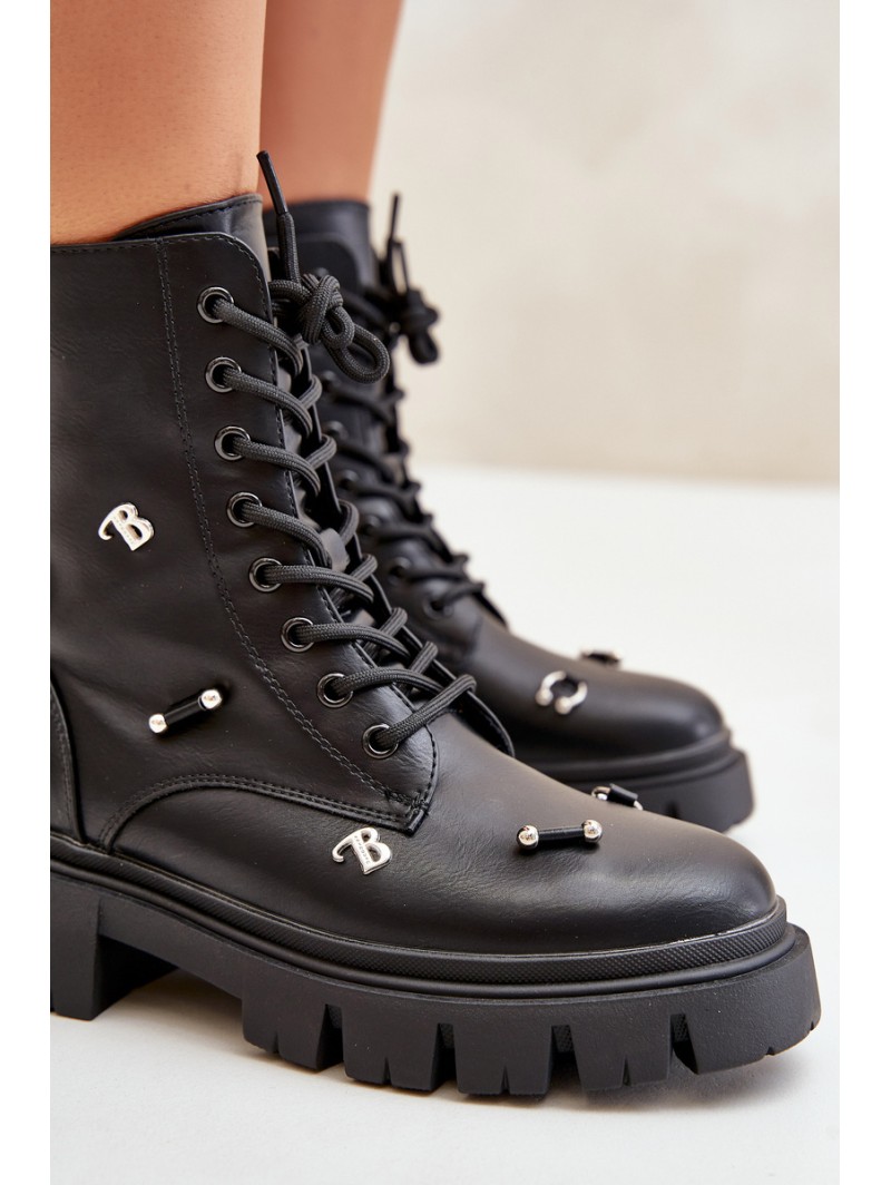 Women's Worker Boots With Decorations Eco Leather Black Cadenilla