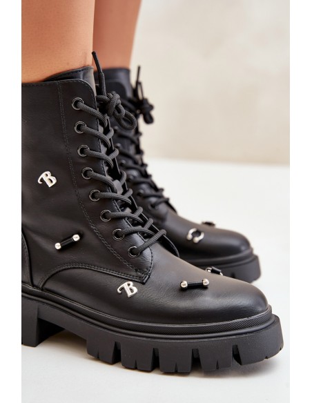 Women's Worker Boots With Decorations Eco Leather Black Cadenilla