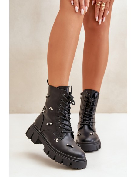 Women's Worker Boots With Decorations Eco Leather Black Cadenilla