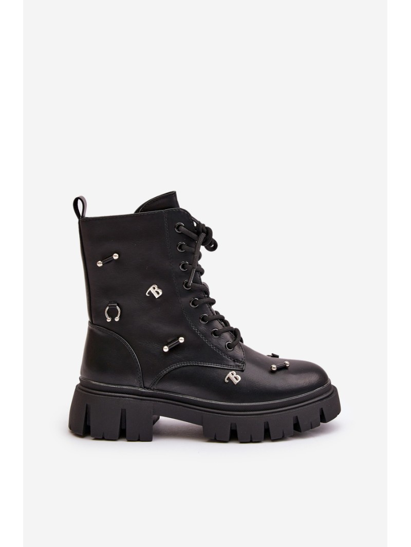 Women's Worker Boots With Decorations Eco Leather Black Cadenilla