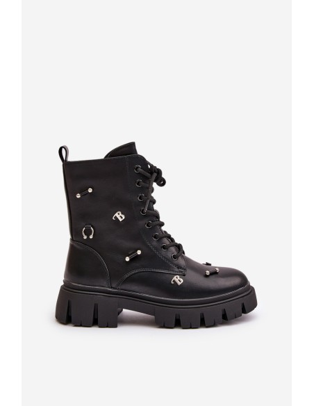 Women's Worker Boots With Decorations Eco Leather Black Cadenilla
