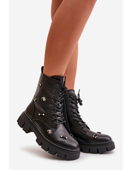 Women's Worker Boots With Decorations Eco Leather Black Cadenilla