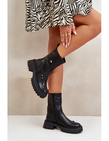 Women's Eco Leather Ankle Boots With Zipper And Decorative Details Black Reritha