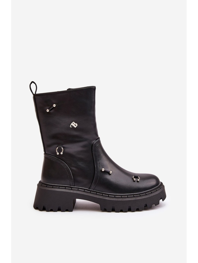 Women's Eco Leather Ankle Boots With Zipper And Decorative Details Black Reritha