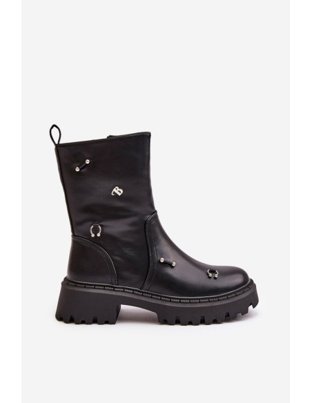 Women's Eco Leather Ankle Boots With Zipper And Decorative Details Black Reritha