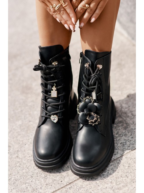 Eco Leather Women's Worker Boots With Pins Black Rianael