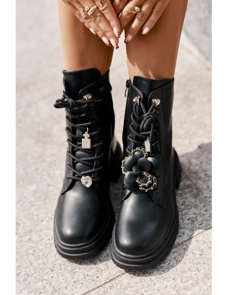 Eco Leather Women's Worker Boots With Pins Black Rianael