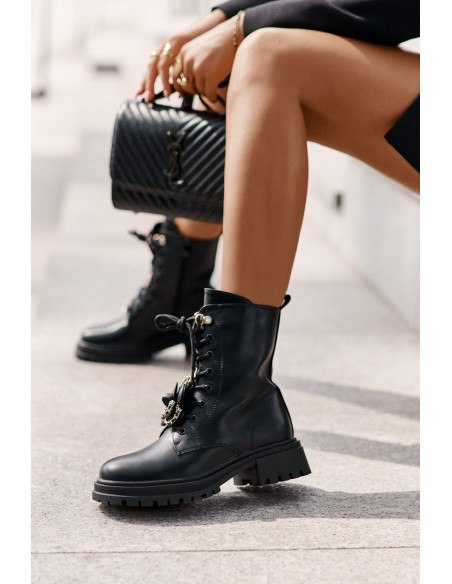 Eco Leather Women's Worker Boots With Pins Black Rianael