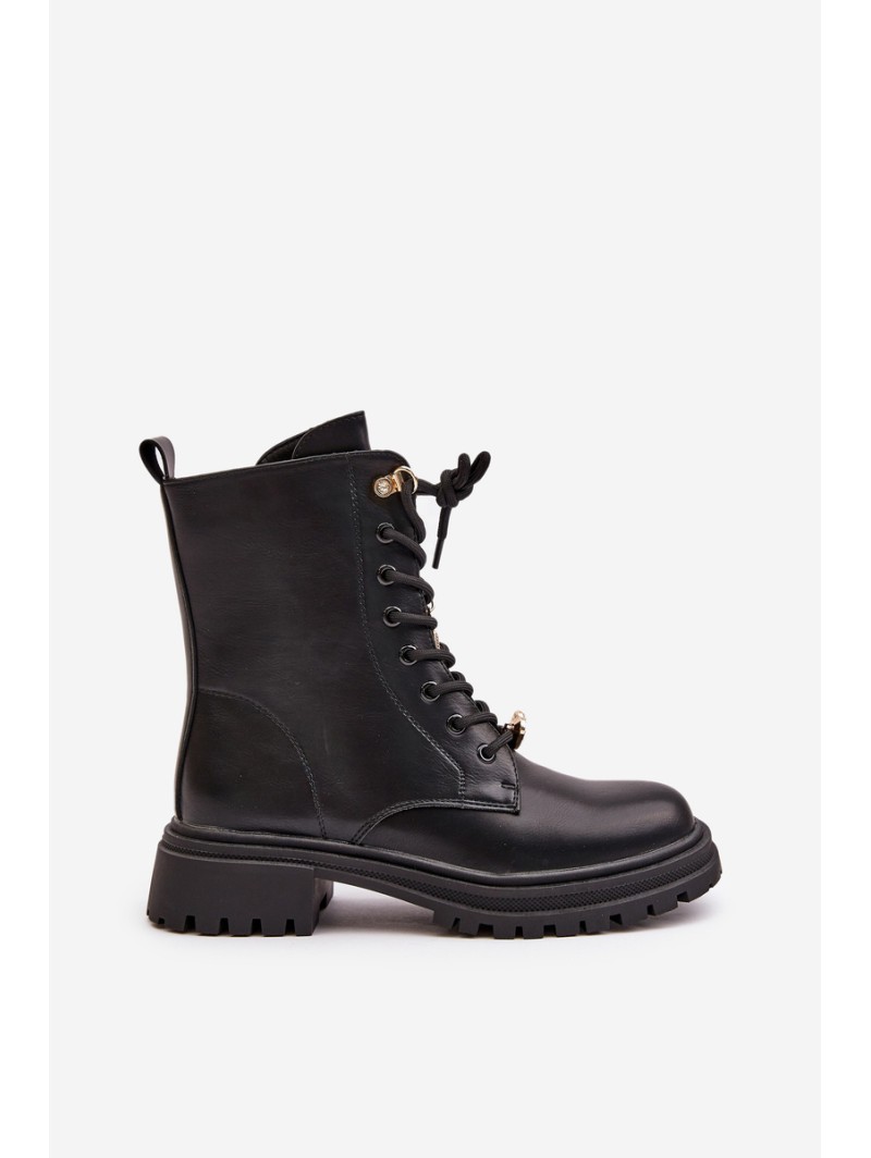 Eco Leather Women's Worker Boots With Pins Black Rianael