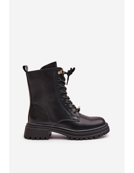 Eco Leather Women's Worker Boots With Pins Black Rianael