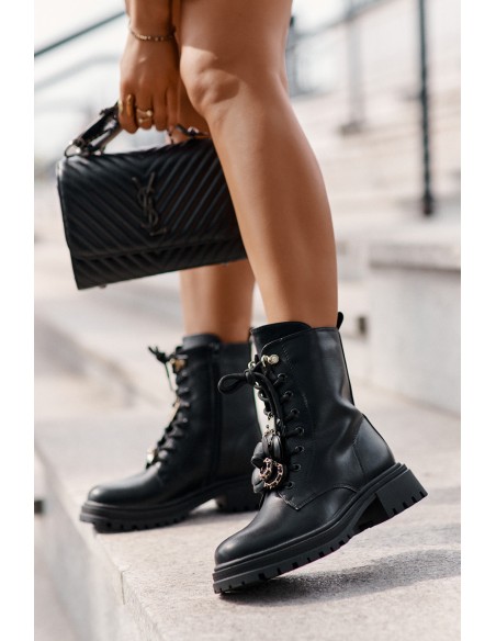 Eco Leather Women's Worker Boots With Pins Black Rianael