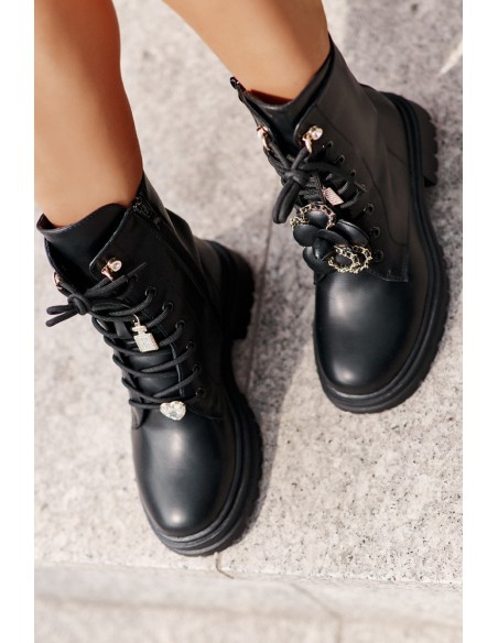 Eco Leather Women's Worker Boots With Pins Black Rianael