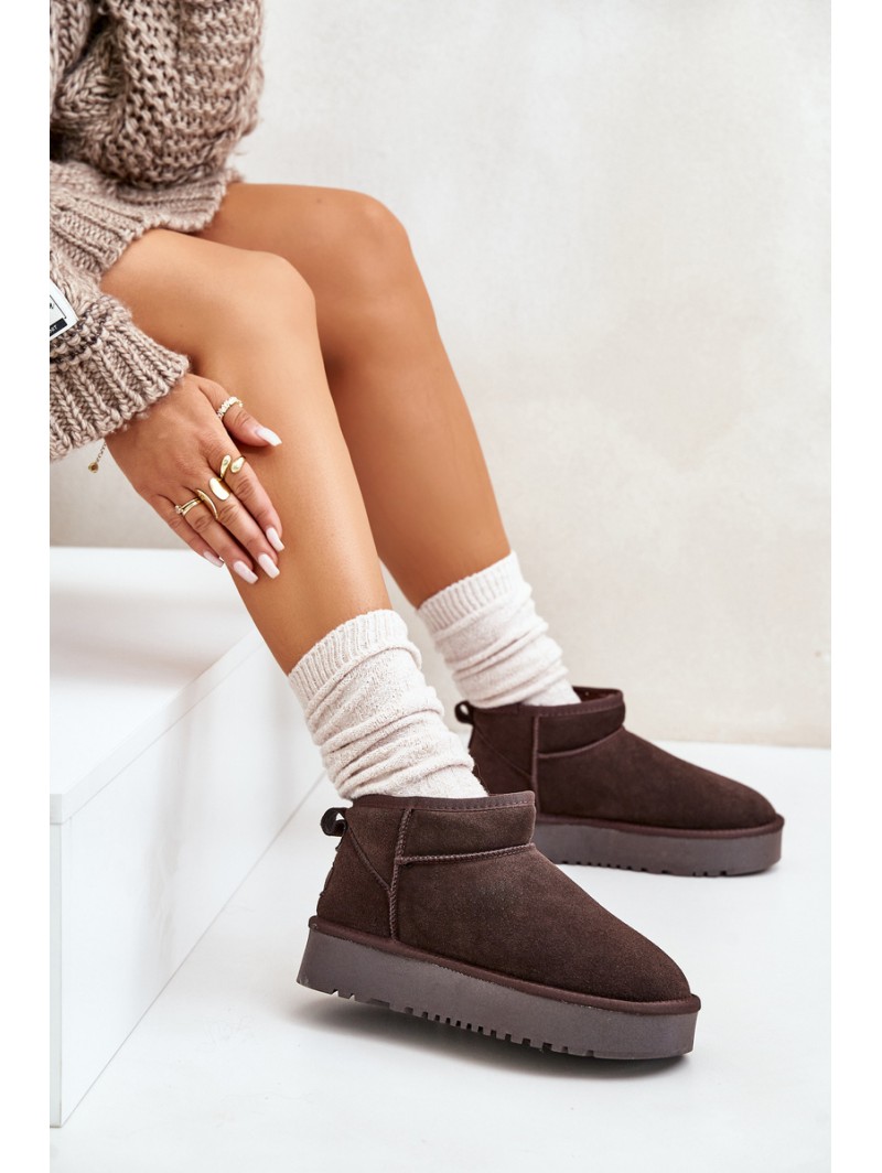 Women's Suede Snow Boots On Platform Brown Nereviana