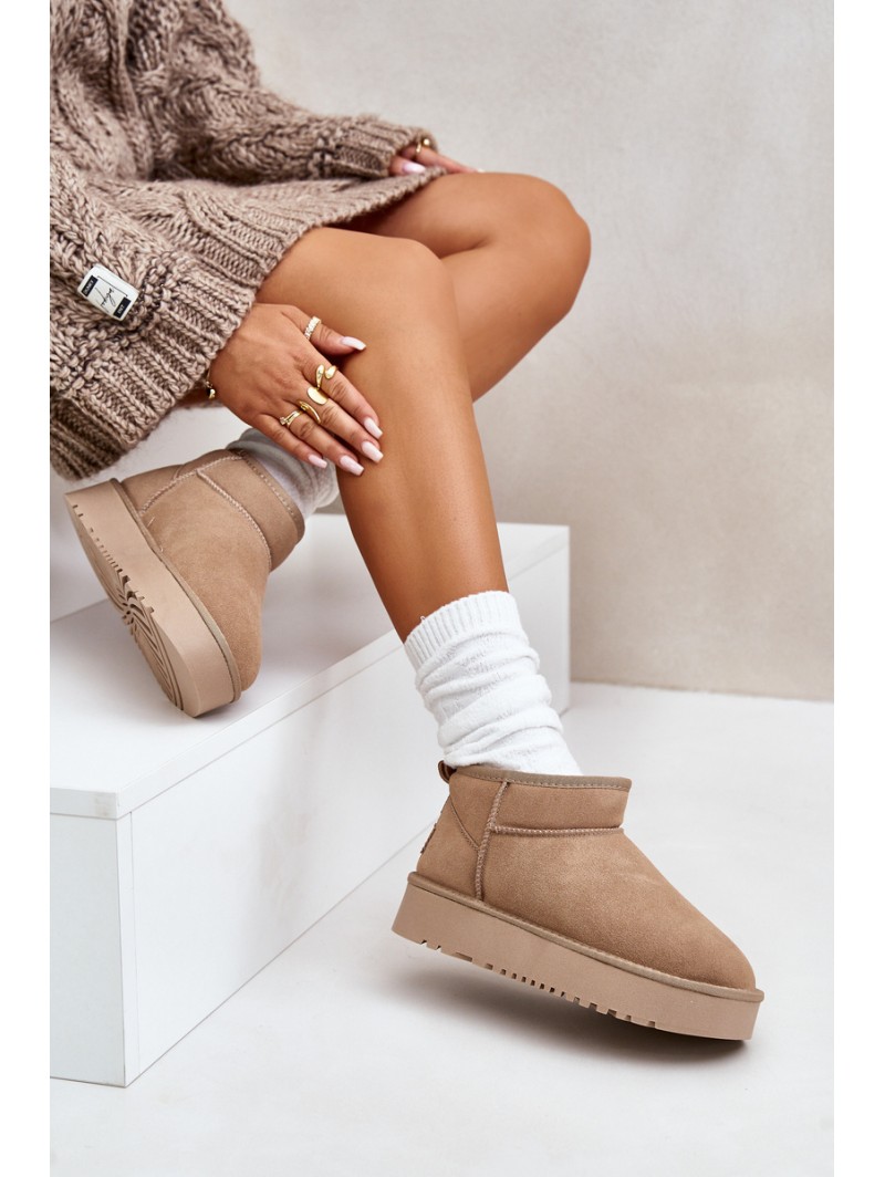 Women's Suede Snow Boots On Platform Beige Nereviana