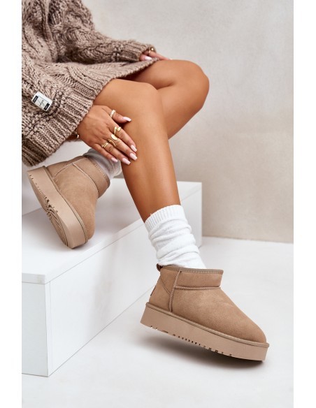 Women's Suede Snow Boots On Platform Beige Nereviana