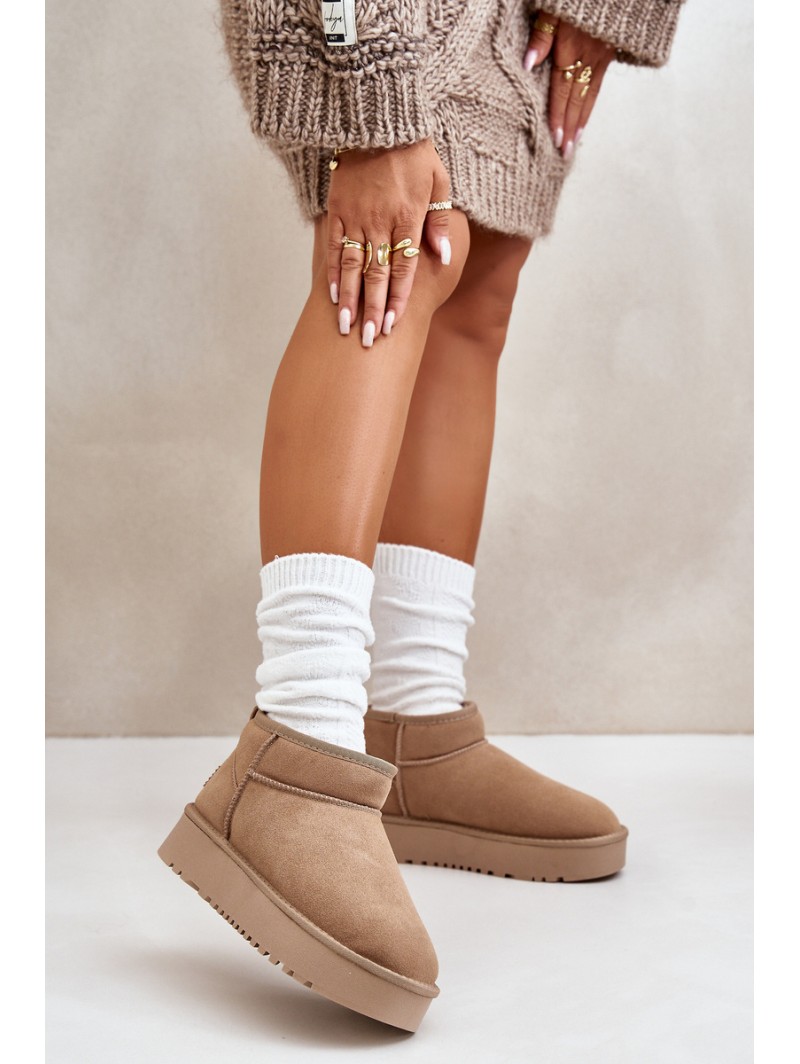 Women's Suede Snow Boots On Platform Beige Nereviana